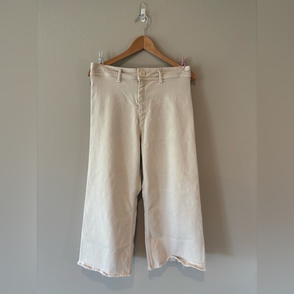Zara Pants - ZARA Women’s Wide Leg Crop Cream Pants Stretch Material Size 10 EUC